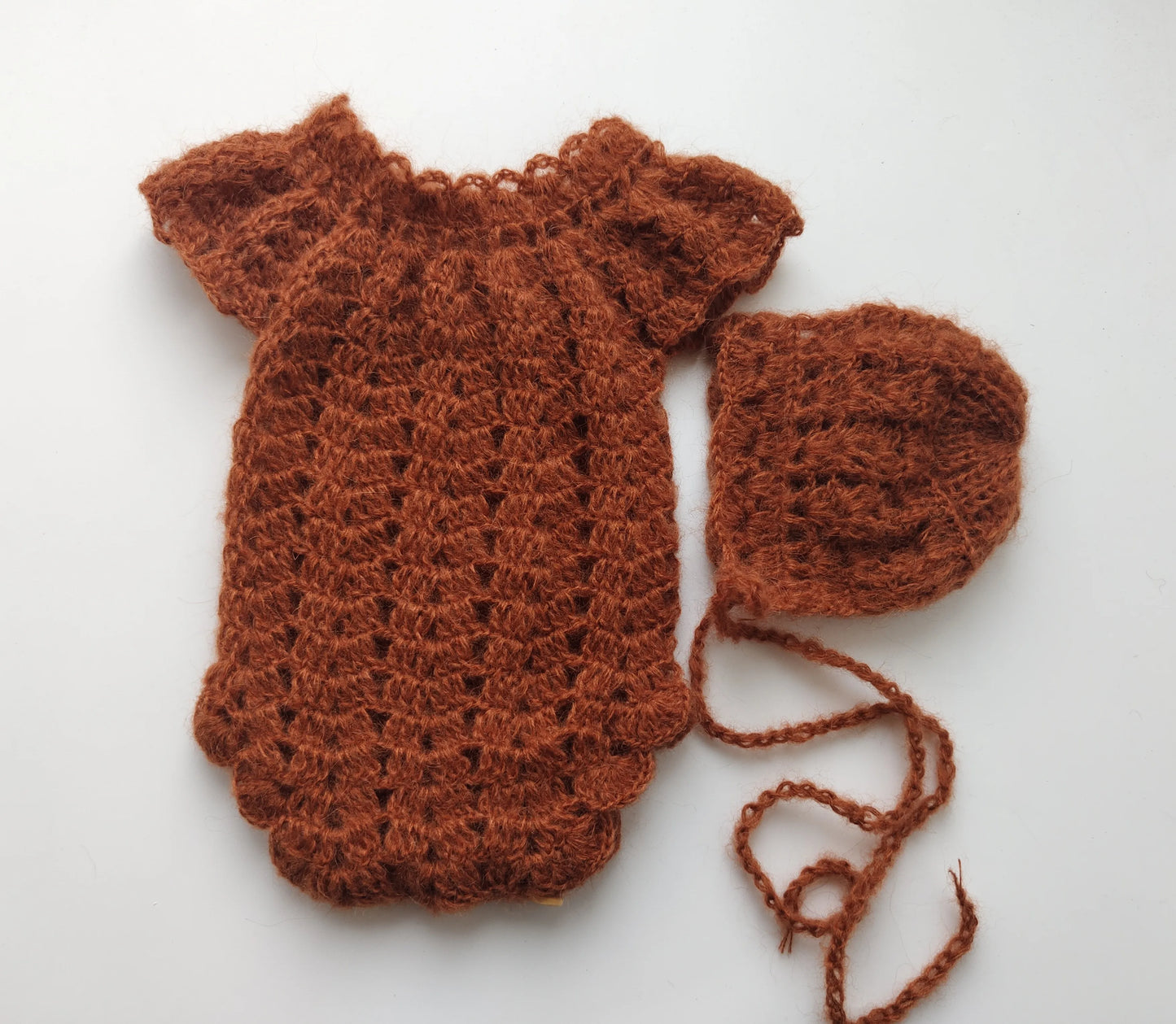 Newborn photography props  Crochet  mohair jumpsuits and hat suit