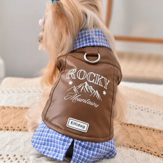Leather Pitbull Costumes For Small Medium Size Breed Dog With Plaid Shirt Collar Winter Warm Pet Harness Coat Jacket Puppy Wear
