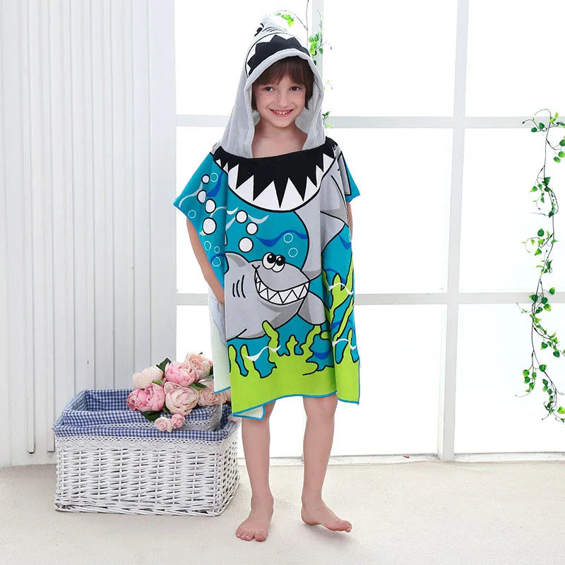 Children Bathing Stuff Kids Hooded Cape Towel Boy Cartoon Bathrobe Baby Swimming Towel Girls Unicorn Beach Towel Wrap Blanket