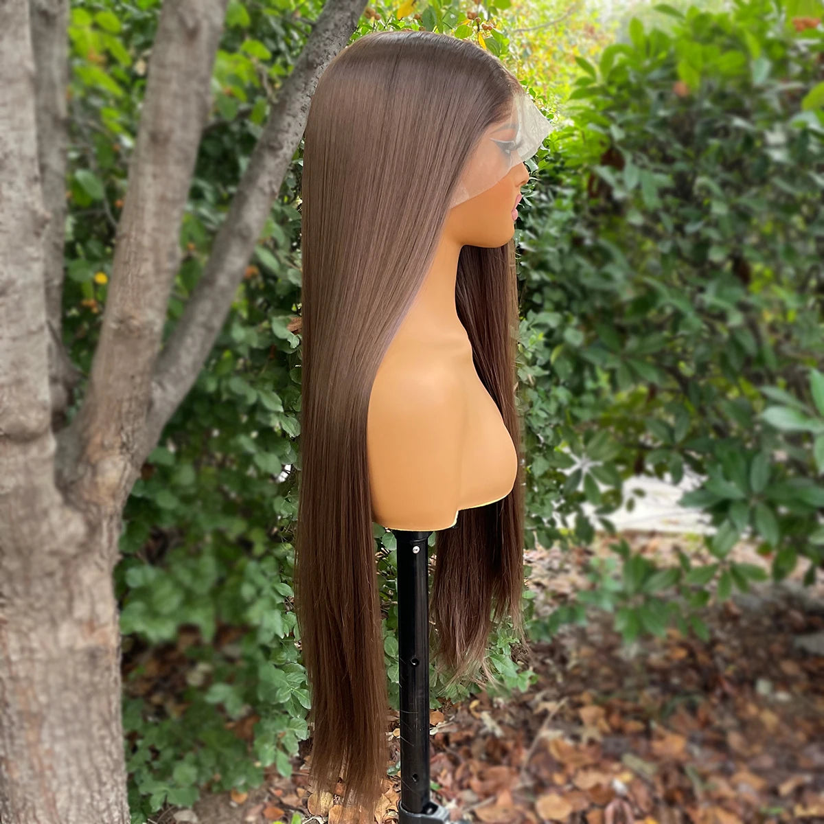 Natural Brown Synthetic Hair Full Lace Wigs for Black Women Heat Resistant 26 Inch Long Straight Full Hand Tied Free Part 150%