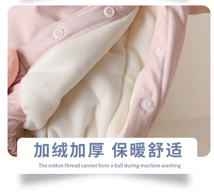 Winter Rompers Baby Girls Clothes Korean Fashion Pink Cute Hooded Bow Warm Thicker Jumpsuit Infant Costume Newborn Items B383