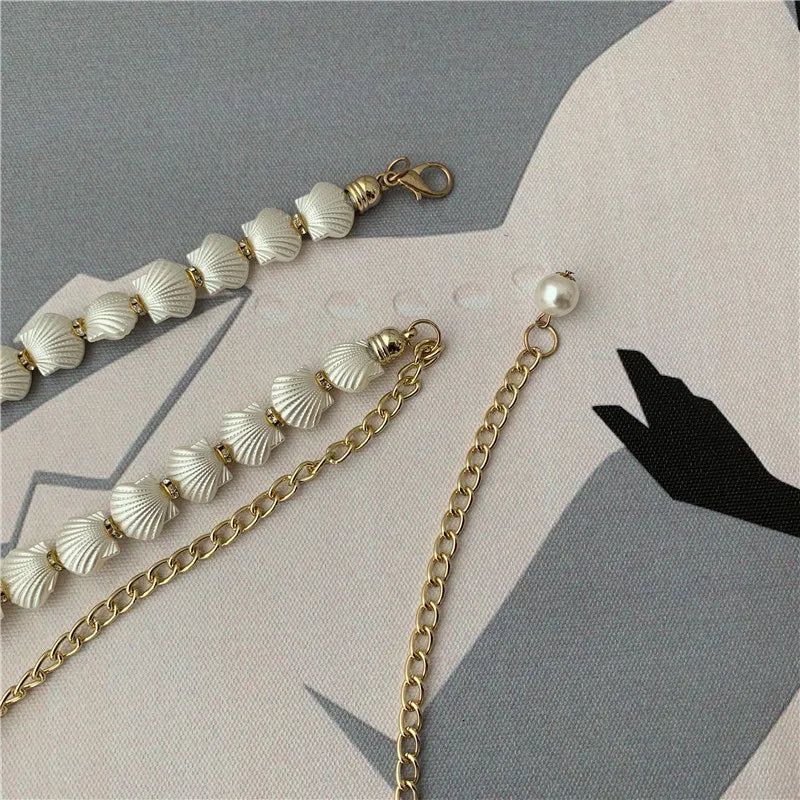 Shell Pearl Waist Chain Women Thin Metal Belt Dainty Body Jewelry Versatile Accessory for Dresses