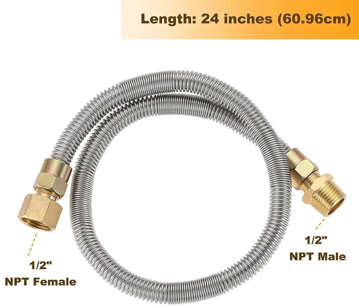 1pc Propane Fire Pit Corrugated Hose Tube Stainless Steel 24" Corrugated Pipe +Adapters 1/2" NPT Male/Female Strove 3/8" Connect