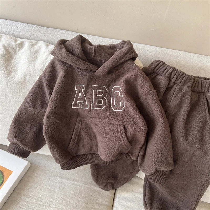 Children's Suit 2023 Fall And Winter Padded Thickened Leisure Boys And Girls New Letters ABC Kids Suit 2-7 Years Old