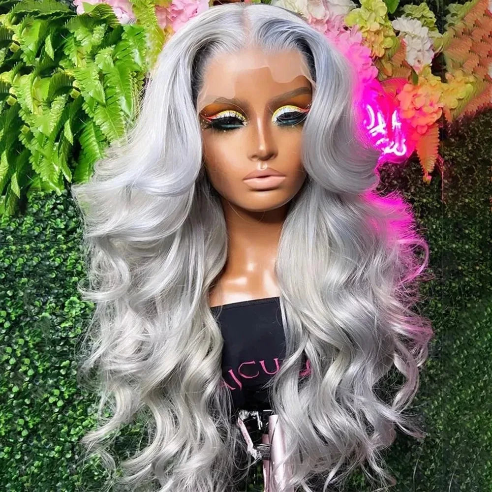 White Wig Body Wavy Lace Front Wig 13x4 HD Heat Fiber Pre Plucked Synthetic And Blend For Women Daily Wear Clearance Cosplay