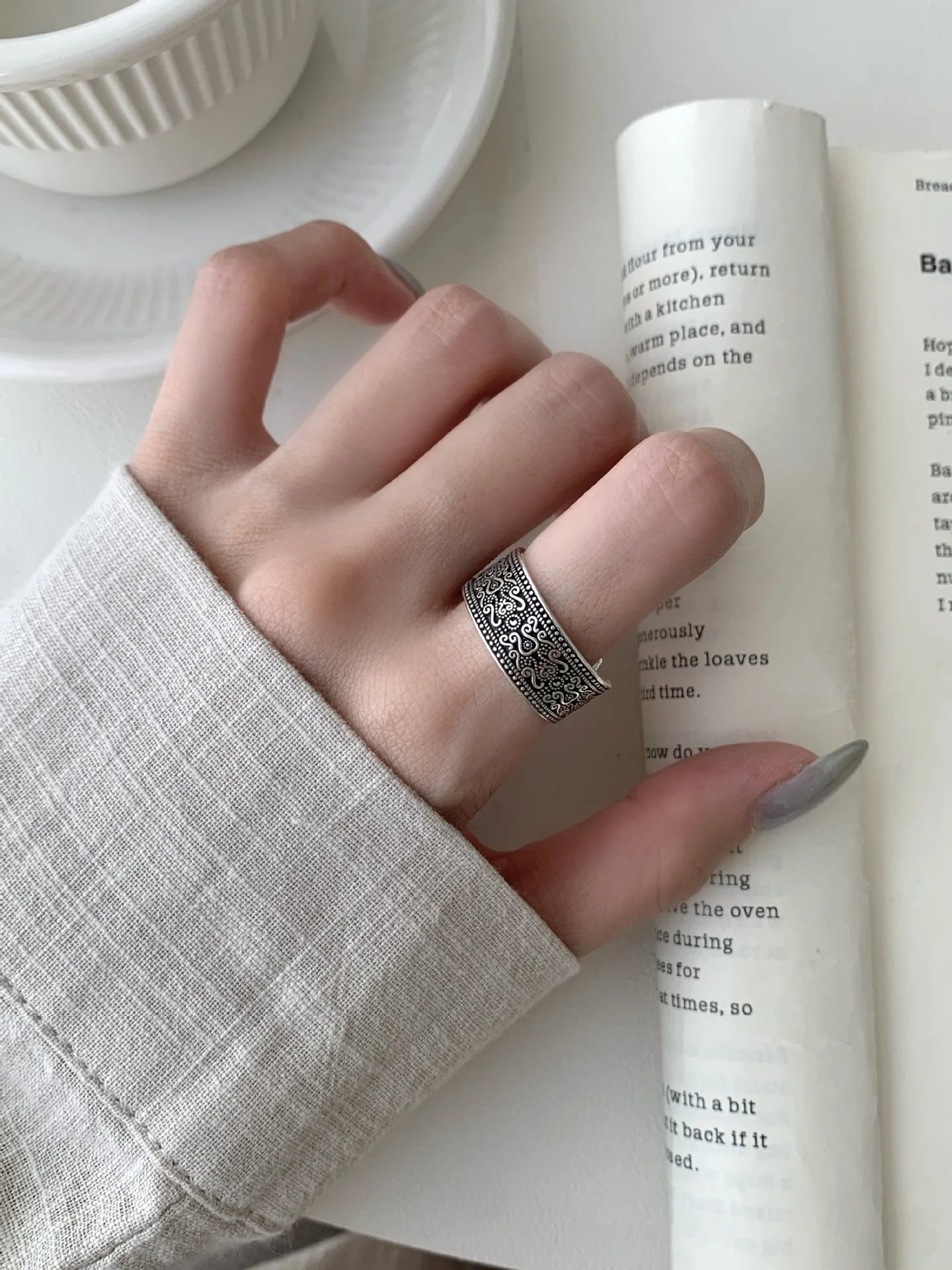 VENTFILLE 925 Sterling Silver Arabesque Pattern Ring For Women Vintage Aesthetic Simple Trend Ethnic Jewelry Gift Dropshipping
