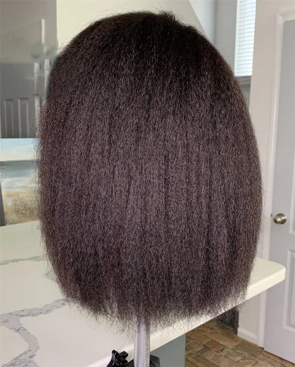 Soft Yaki Straight Preplucked Free Part Short Bob Kinky Straight Synthetic 13x4Lace Front Wig With Baby Hair Glueless Daily