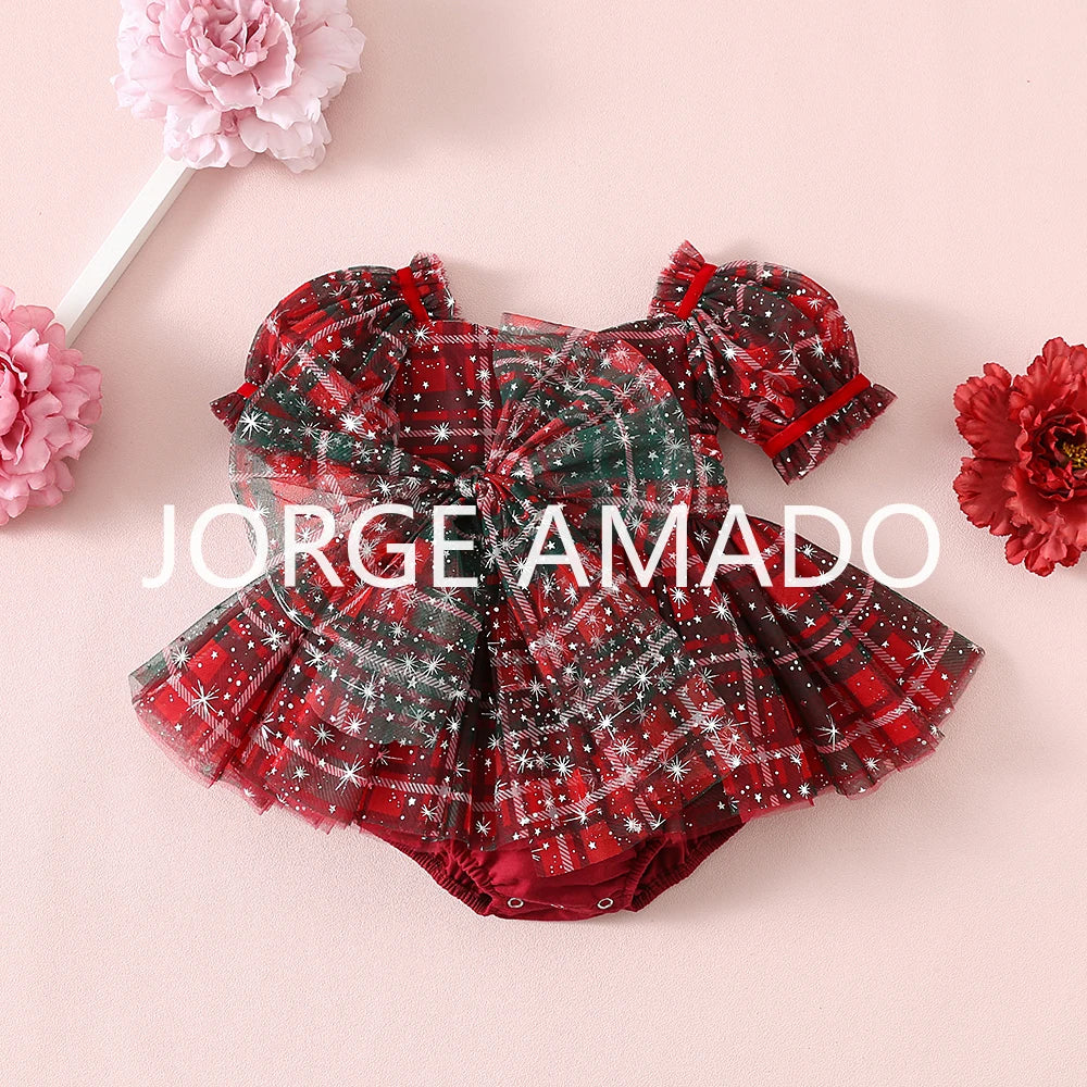 Christmas Summer Baby Girl Sister Matching Outfit Puff Sleeve Big Bow Festive Party Princess Bodysuit Halloween Dresses H2688