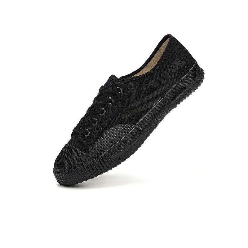 DaFu Flying Men's Running Jump Far Athletic Shoes Sports Women's Canvas Couple's Black Shoes Low Top Breathable Rubber Sole