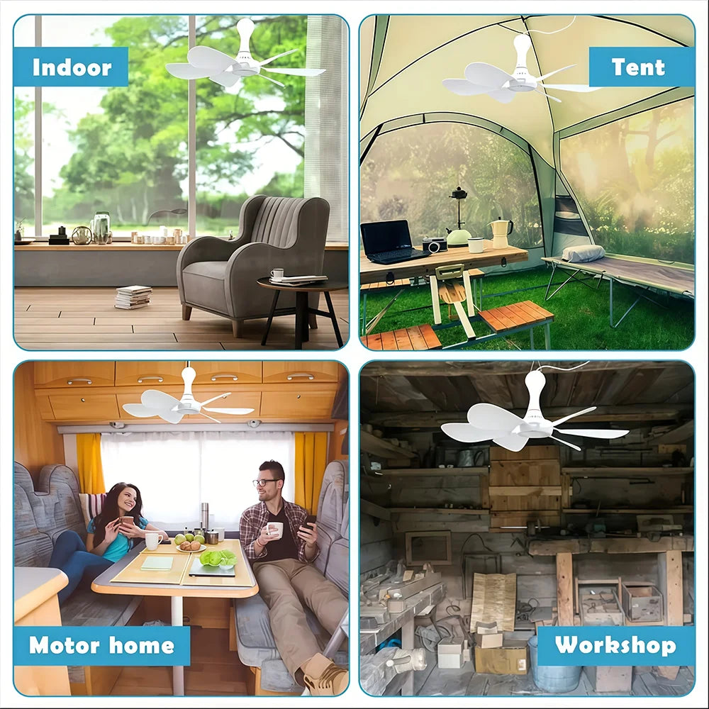 1 Set of USB Mini Quiet Ceiling Fans for Camping, Emergency Portable Outdoor Hanging Fans for Gazebos, Sheds, Dorms, Silent Fans with Extension Cord, White Fan