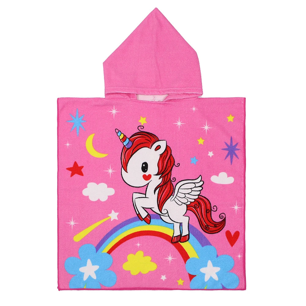 Children Bathing Stuff Kids Hooded Cape Towel Boy Shark Bathrobe Baby Dinosaur Bath Towel Girls Unicorn Beach Towel Wrap Blanket