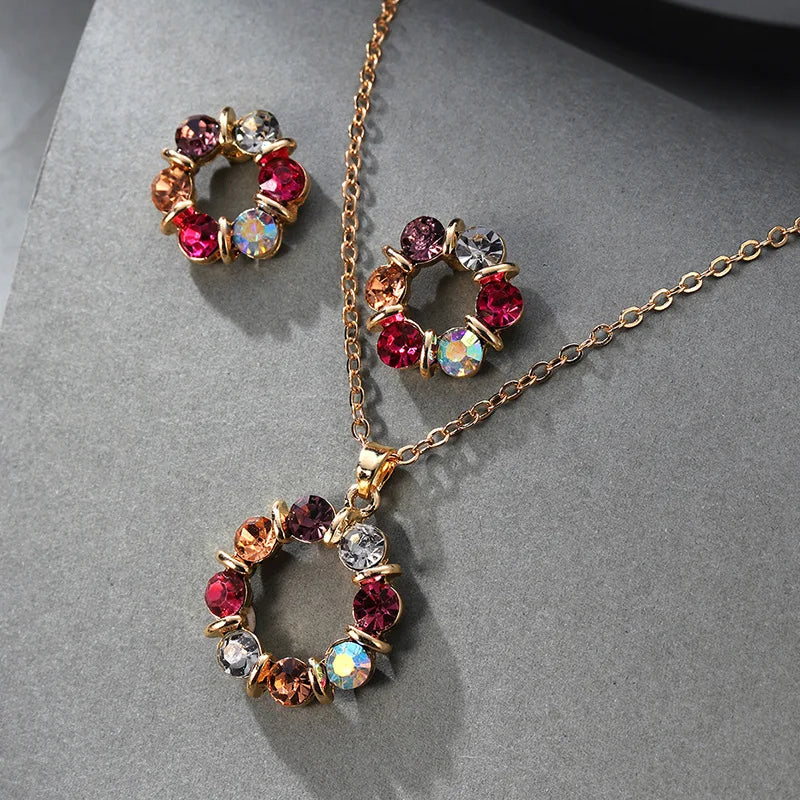 Luxury Multicolor Zircon Jewelry Set, Elegant Necklace and Earrings, Minimalist Luxury Gift for Women, Sparkling Gemstones