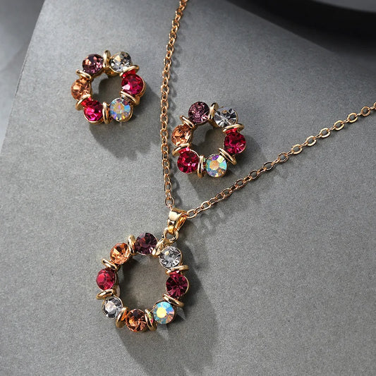Luxury Multicolor Zircon Jewelry Set, Elegant Necklace and Earrings, Minimalist Luxury Gift for Women, Sparkling Gemstones