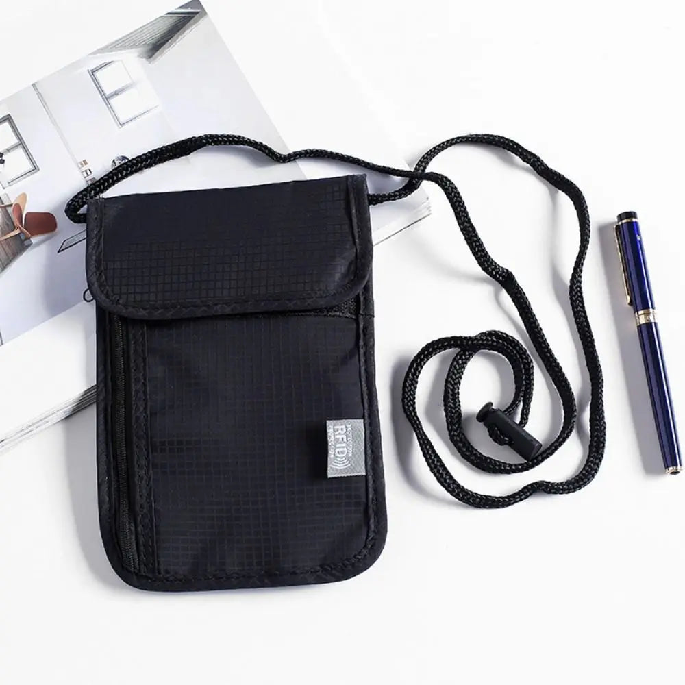 Waterproof RFID Nylon Travel Document Bag - Neck Wallet Money Pouch for Passport Cards - Storage Bag for Travel Essentials