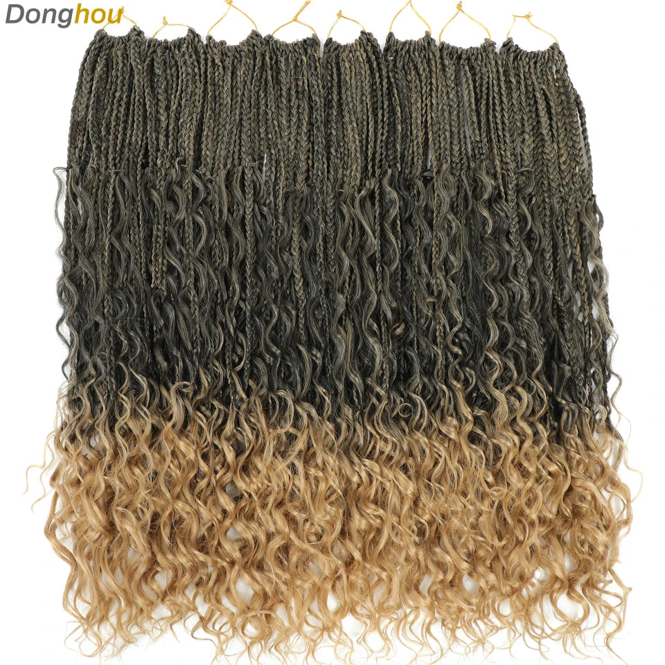 14 18 24 Inch Boho Box Braids Crochet Braids Curly Ends 1B 30 27 #4 Bug 8 Colors Ombre Goddess Bohemian Box Braids Crochet Hair