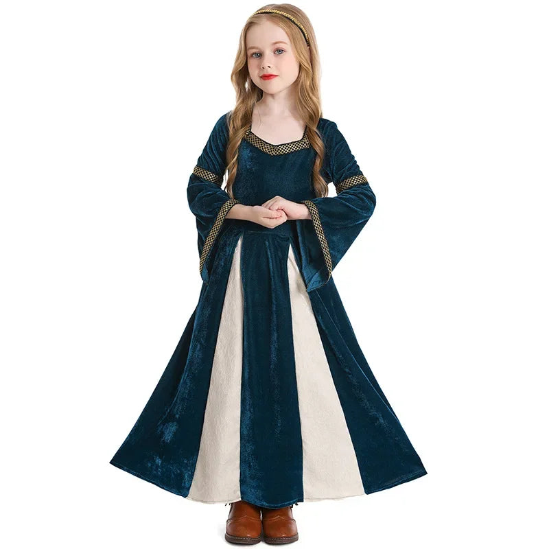 Halloween Girls Costumes Carnival Renaissance Retro Medieval Musical Theater Stage Costumes Palace Style Bell Sleeve Long Dress