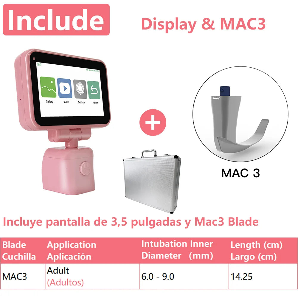 3.5" Touch Screen Video Laryngoscope for Anesthesia, 6 Blades Optional & Customizable Combination