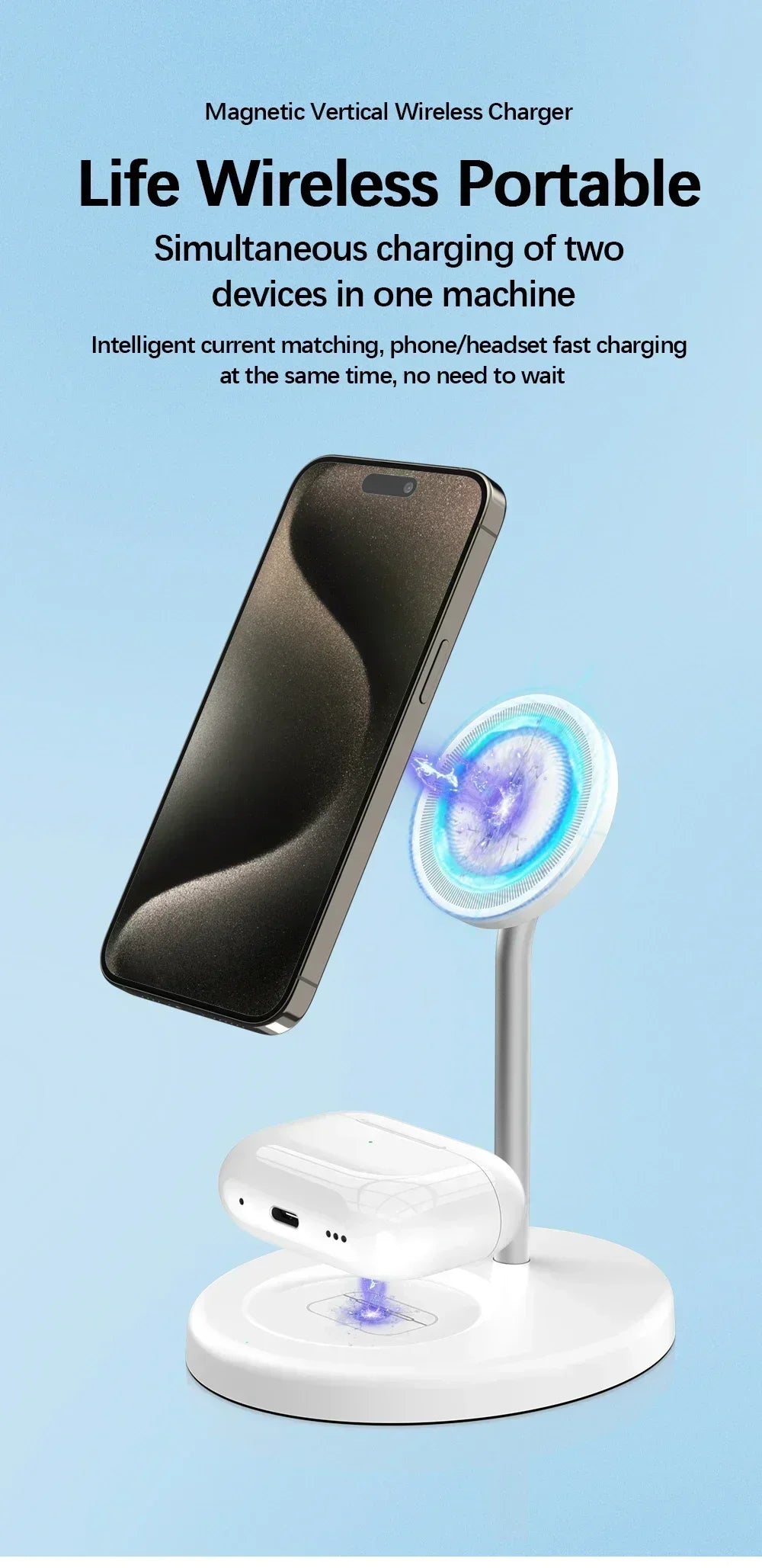 2-in-1 Magnetic Wireless Charger Stand for iPhone 17 16 15 14 13 12 AirPods 4/3 Pro for MagSafe Fast Wireless Charging Stantion