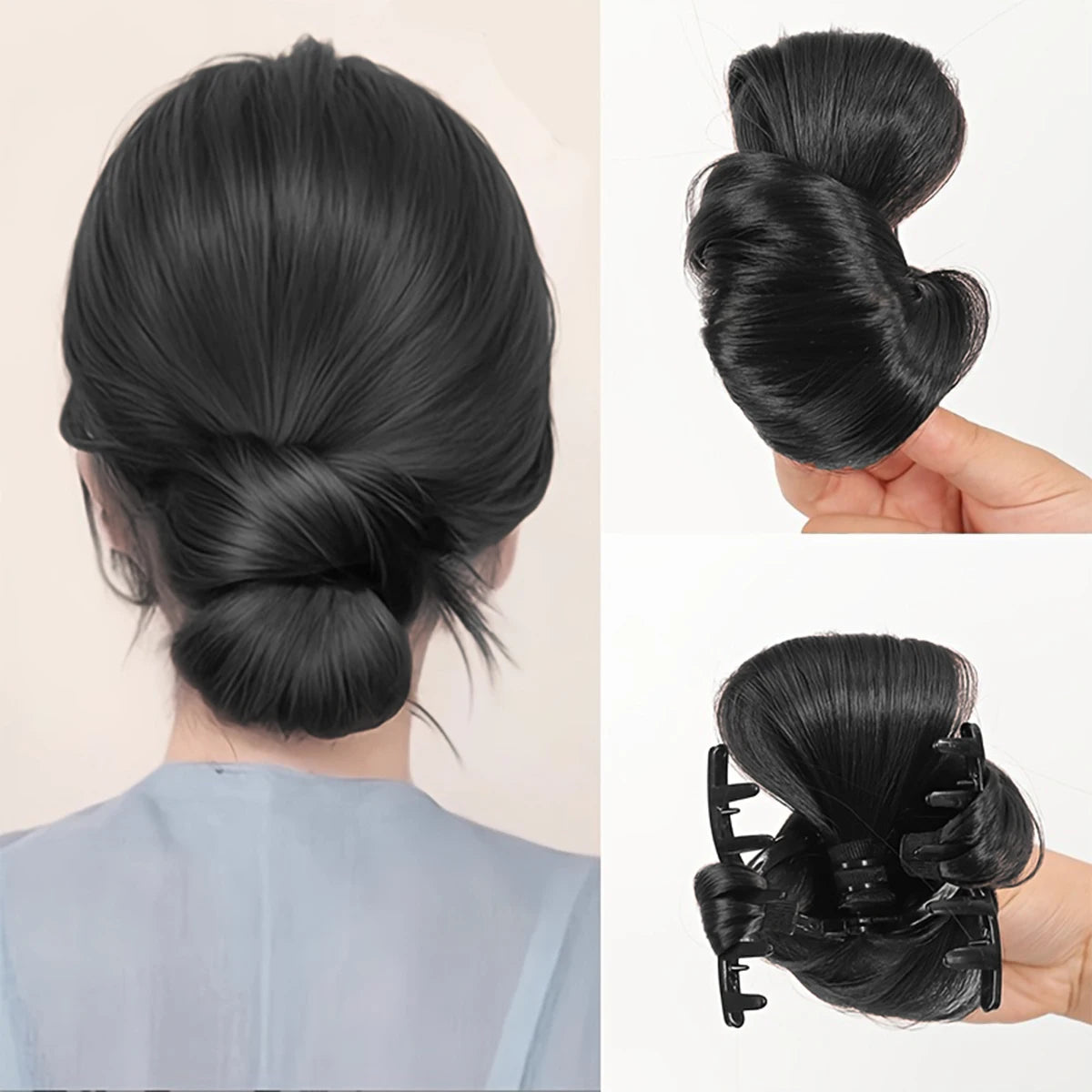 4-inch synthetic low-tie ball head wig, a clip-on bun wig that naturally connects to a woman's ponytail  Hair extension