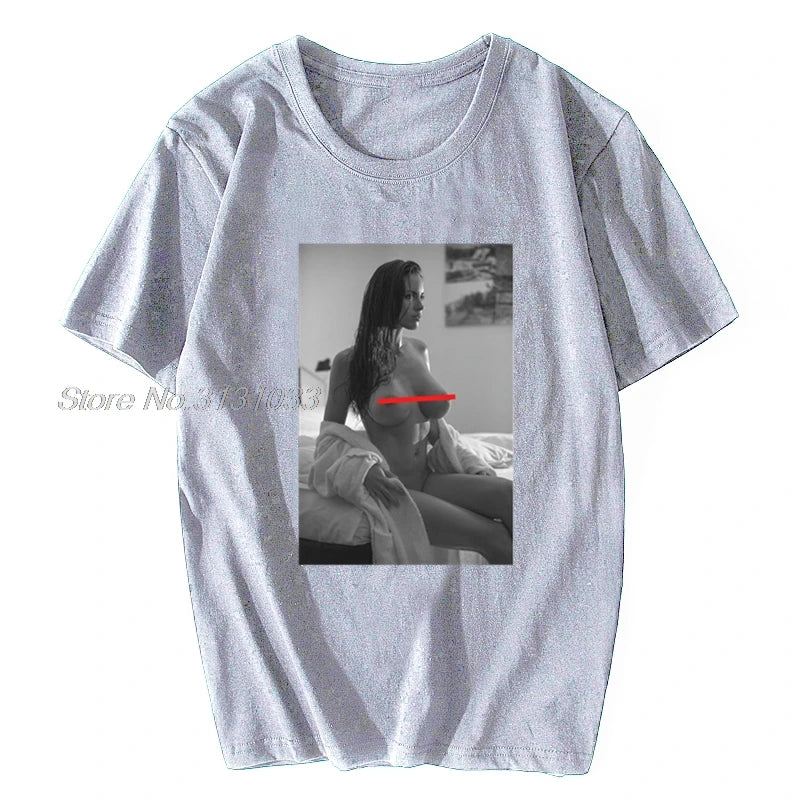 Gorgeous Sexy Topless Girl Censored Men Women Unisex T-Shirt Summer Men Cotton Tshirt Hip Hop Tees Harajuku Streetwear