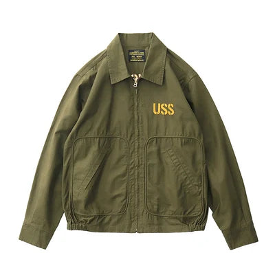Autumn New American Retro Twill Embroidery Cargo Deck Jacket Men's Fashion 100% Cotton Washed Multi-pockets Casual Loose Coat