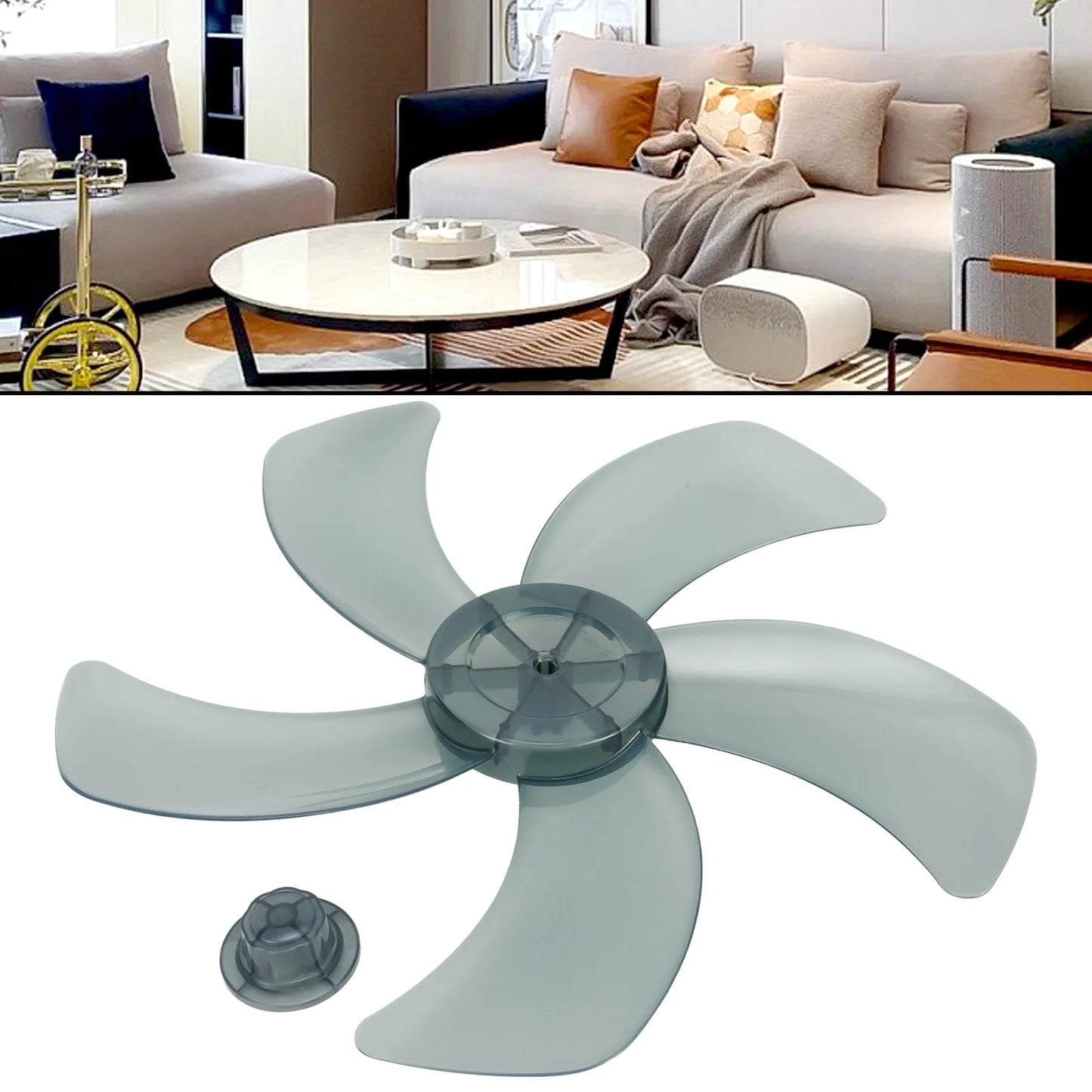 Replacement Fan Blade for 16 Inch Household Stand or Desk Fans 5 Leaves Plastic Blade with Nut Cover Offering Use
