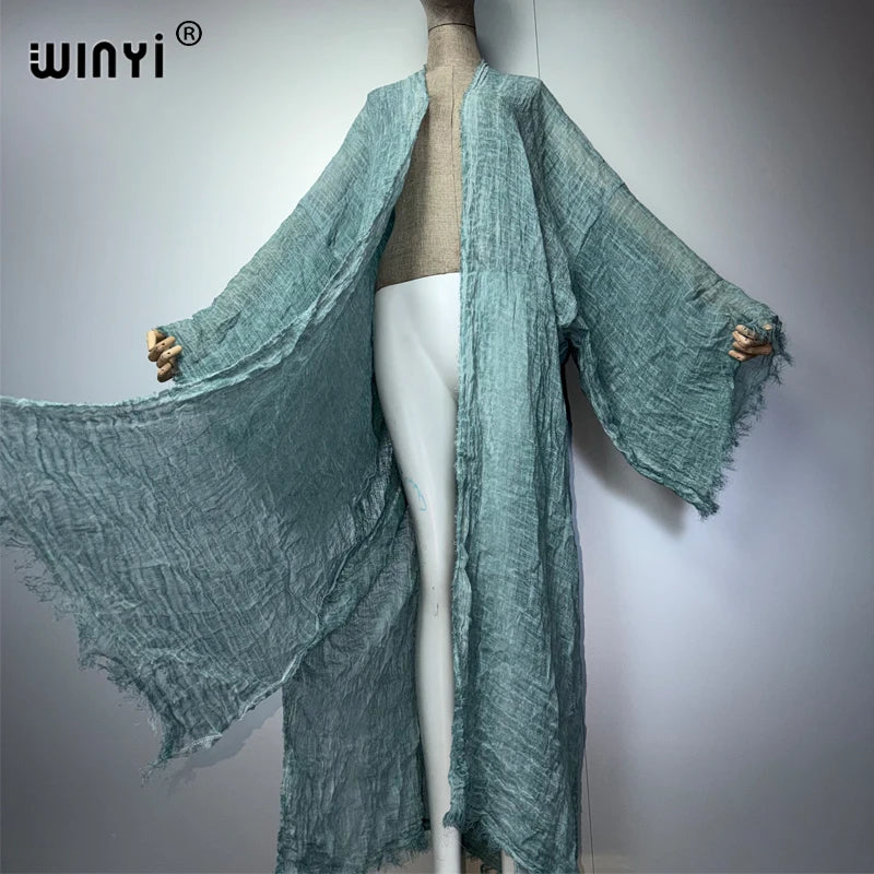 WINYI Women's Soft Cardigan Boho Maxi Dress Comfortable Loose beachwear Cover Up Kimono abaya dubai luxury  Party Africa Style