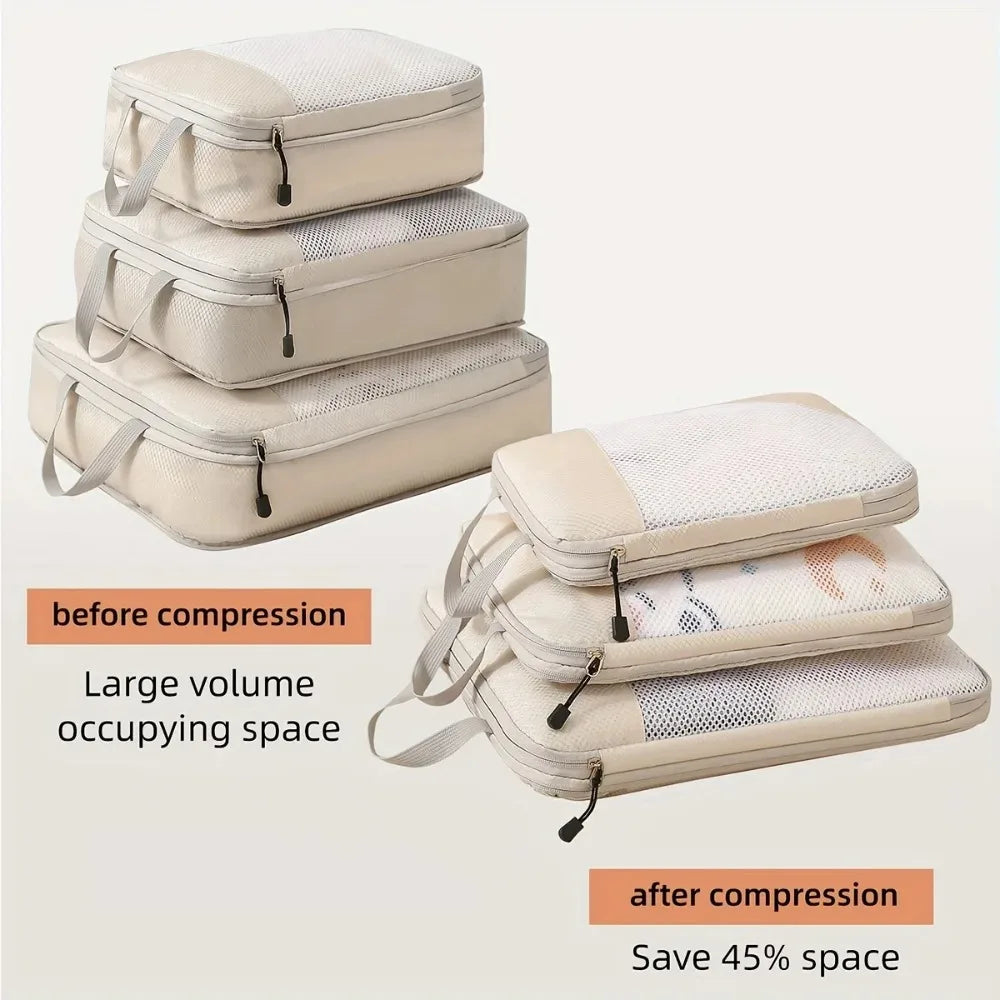 3-piece travel compression packing cube, travel bag luggage organizer travel essentials carry-on luggage compression cube
