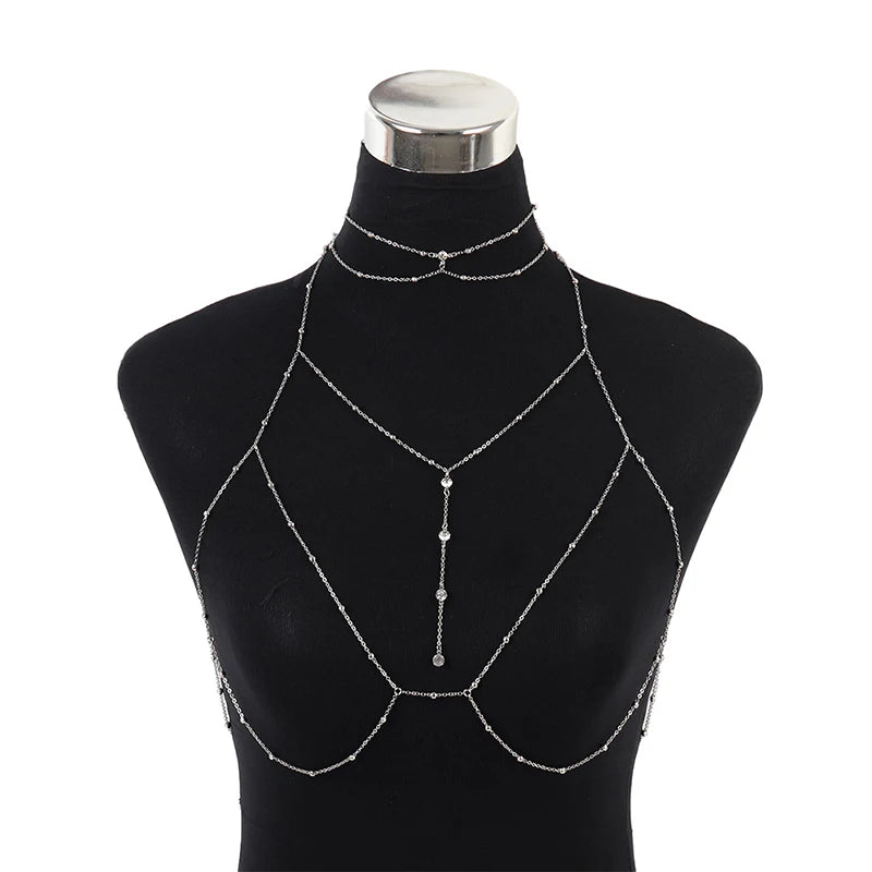 Body Jewelry Sexy Chest Chain Bikini Belly Chains for Women Cross Waist Chains Female Body Suit Girl Fashion Beach Simple Luxury