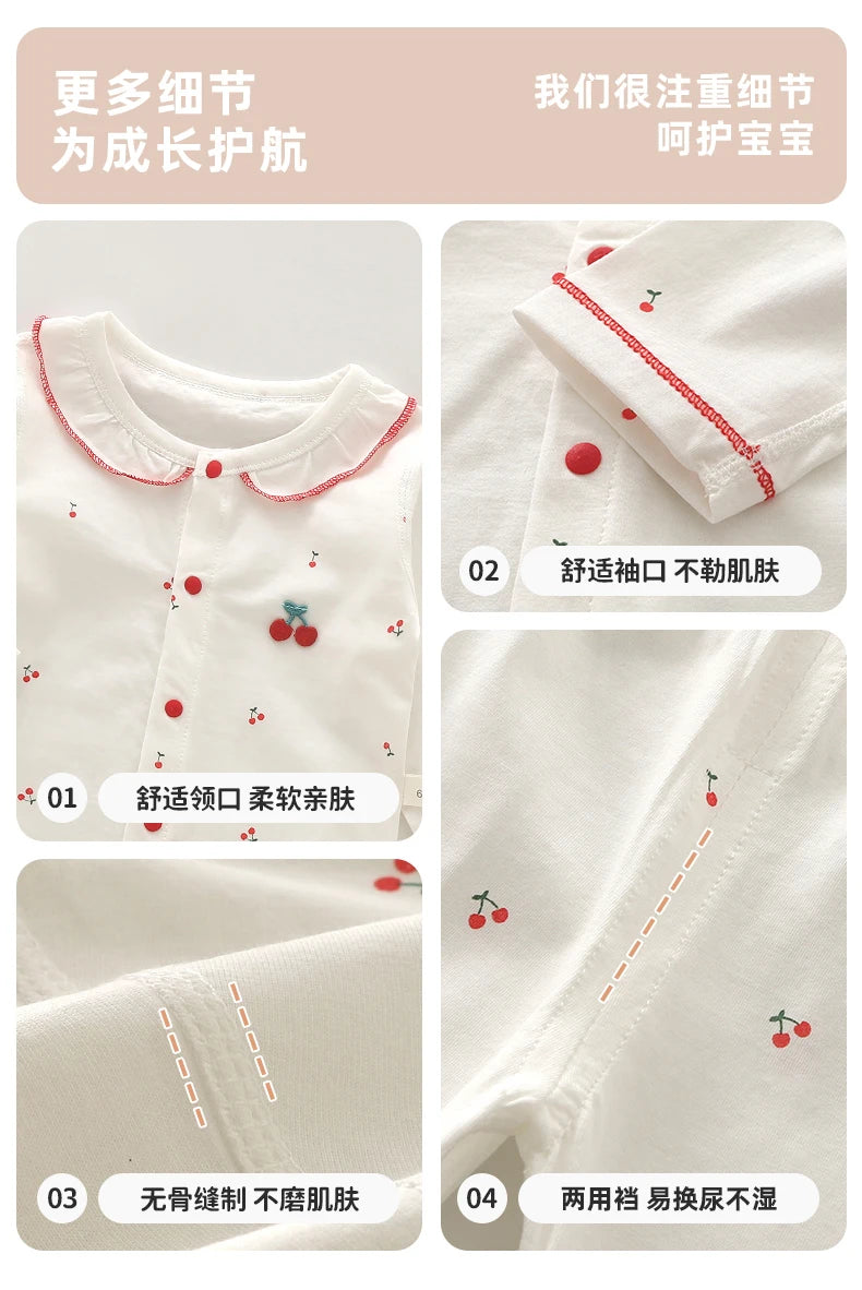 Baby Summer Clothes, Two-Piece Set for Girls, Air-Conditioned Clothing, Class a Pure Cotton Pajamas, Newborn Underwear Set, Thin Style