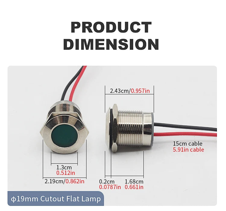 5pcs 16/19/22mm Waterproof IP67 Metal LED Indicator Light DC/AC 3-48V Signal Lamp Red Yellow Green Blue White for Car Dashboard