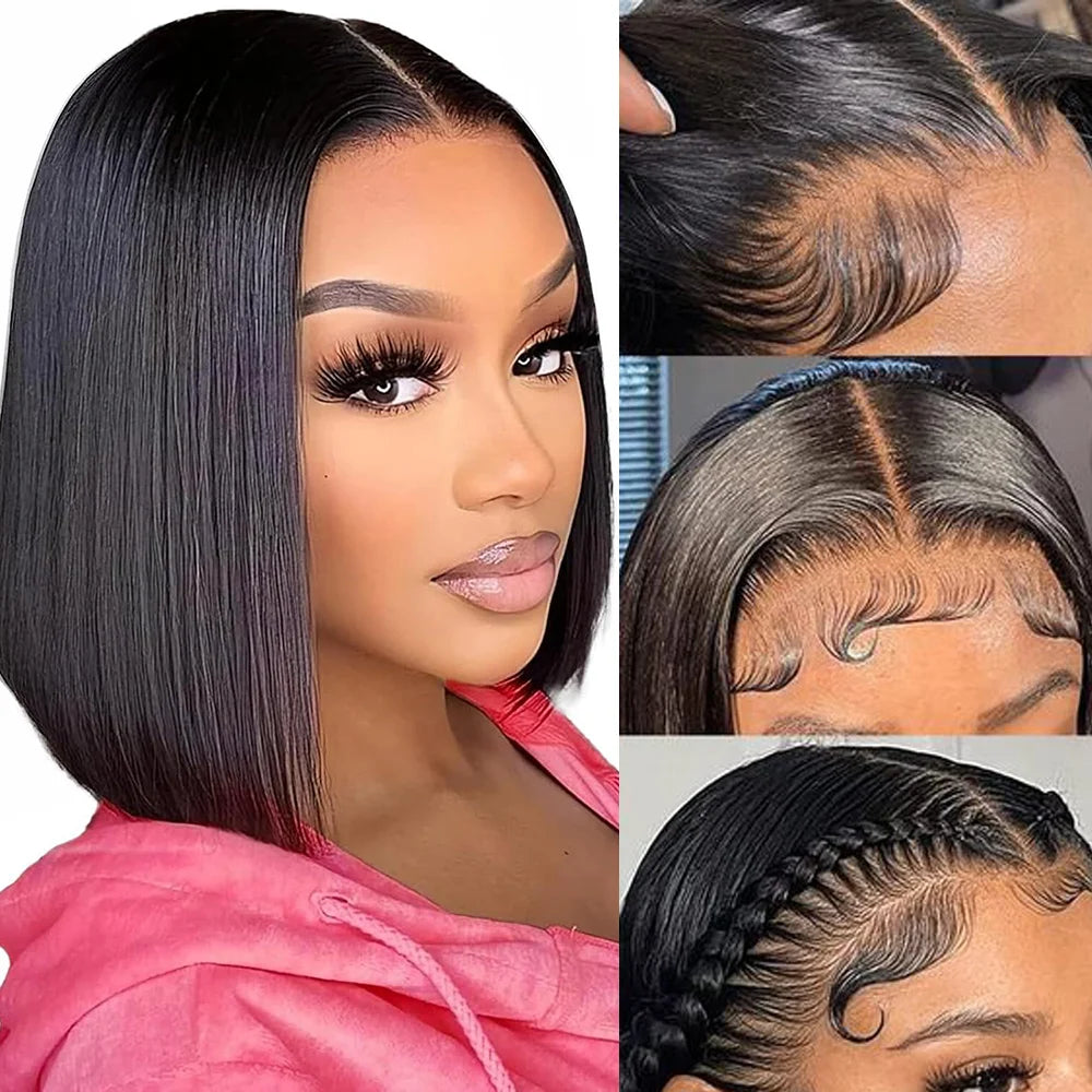 Bob Wig Human Hair 13x4 Lace Frontal Short Straight Lace Front Bob Wig For Black Women Human Hair Natural Color Wigs Pre Plucked