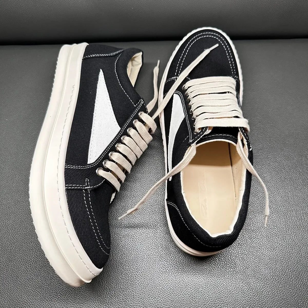 Men Casual Shoe Brand Black Brown Canvas Low Top Shoes High Quality Cowhide Luxury White Leather Sneakers Women Flat Sneaker