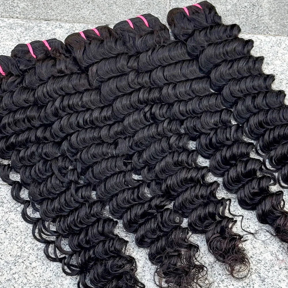 Deep Wave Bundles Natural Color 100% Human Hair Bundles Hair Weave Extension Deep Curly Bundles for Black Women 100g/Bundle