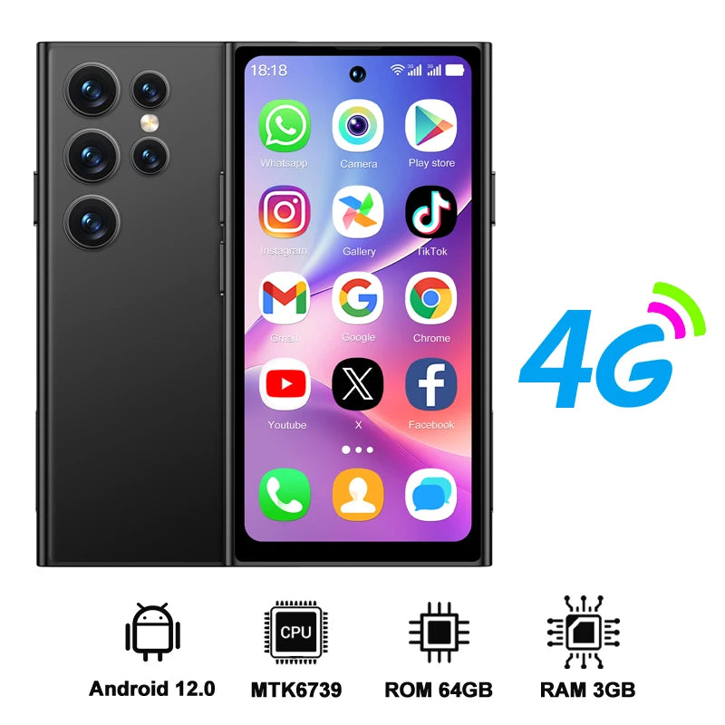 SERVO S27 Mini Android OS Cute Smartphone 4G LTE 3GB+64GB Play Store GPS WiFi Face ID 4.0"  Small Smart Phones Dual SIM Standby
