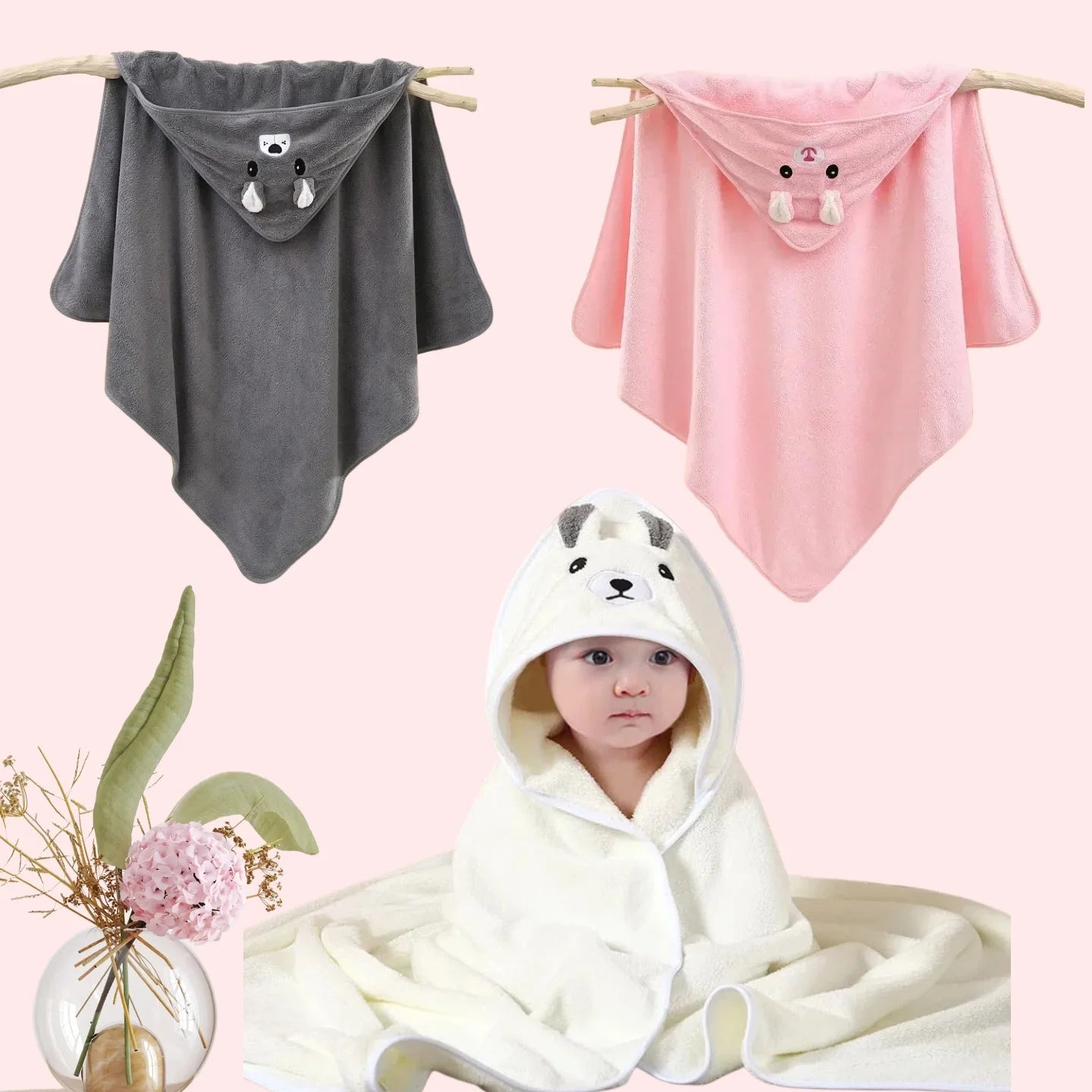 Coral Fleece Baby Bath Towels Soft Newborn Hooded Towel Blanket Cute Toddler Bathrobe Warm Sleeping Swaddle Wrap for Boys Girls