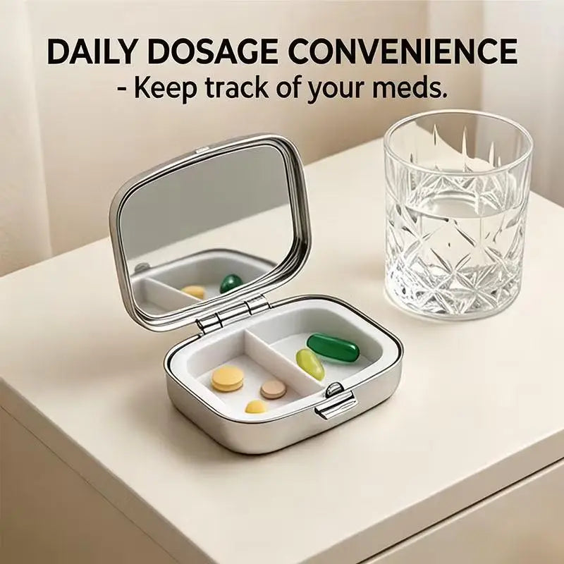 【WA】LUCKY TUNA Sardines Print Metal Pill Box, Portable 2-Compartment Travel Pill Organizer For Vitamins & Pills