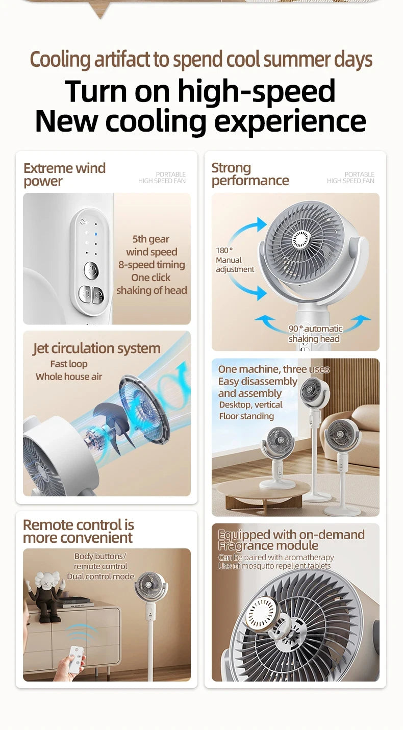 360 Circulation Quiet Powerful Floor Fan,Standing Smart Fans,with Remote Control Adjustable Height