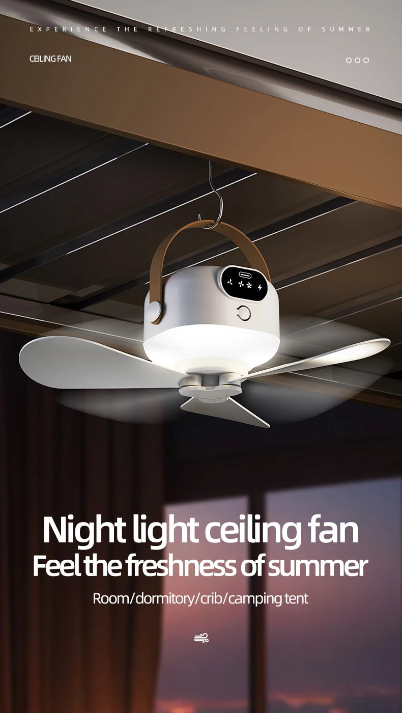 Ceiling Fan Portable Camping Tent Ceiling Canopy Fan 8000mah Rechargeable Wireless Fan Air Circulators with Remote Control Light