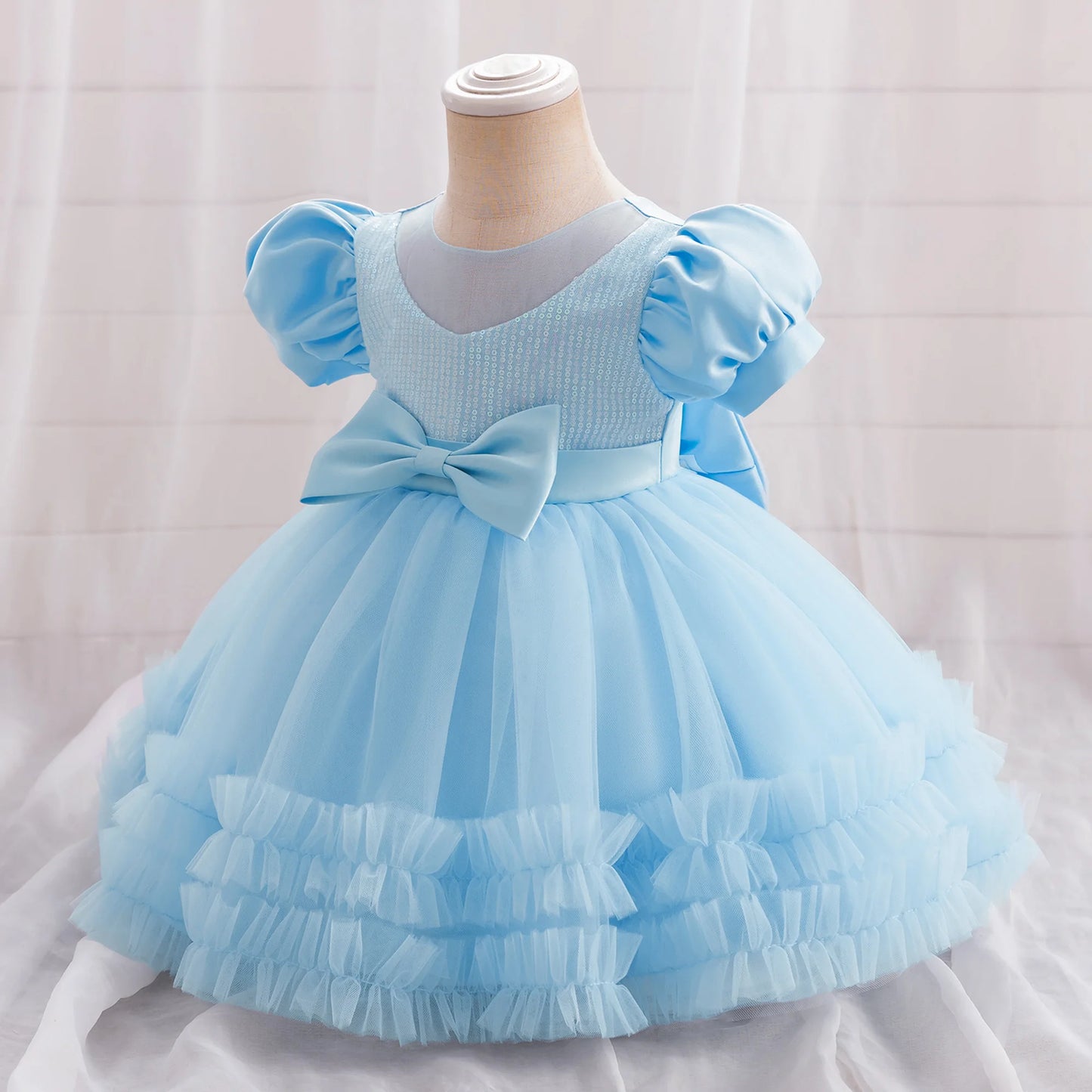 Toddler Sequin Baby Girl Party Dresses Bow Princess Dresses for Girl 1st Birthday Baptism Baby Dress Tutu Lace Wedding Prom Gown