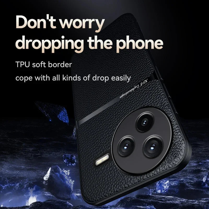 Car Magnetic Hilder Texture Leather Case For POCO F7 Ultra Soft Silicone Protection Shockproof Cover