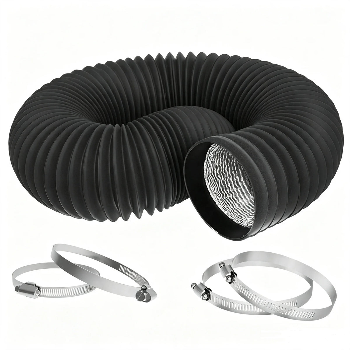 HTMCK 4 Inch Flexible Dryer Vent Hose, Heavy‑Duty Air Ducting Exhaust Pipe with 2 Stainless Steel Clamps for Kitchen