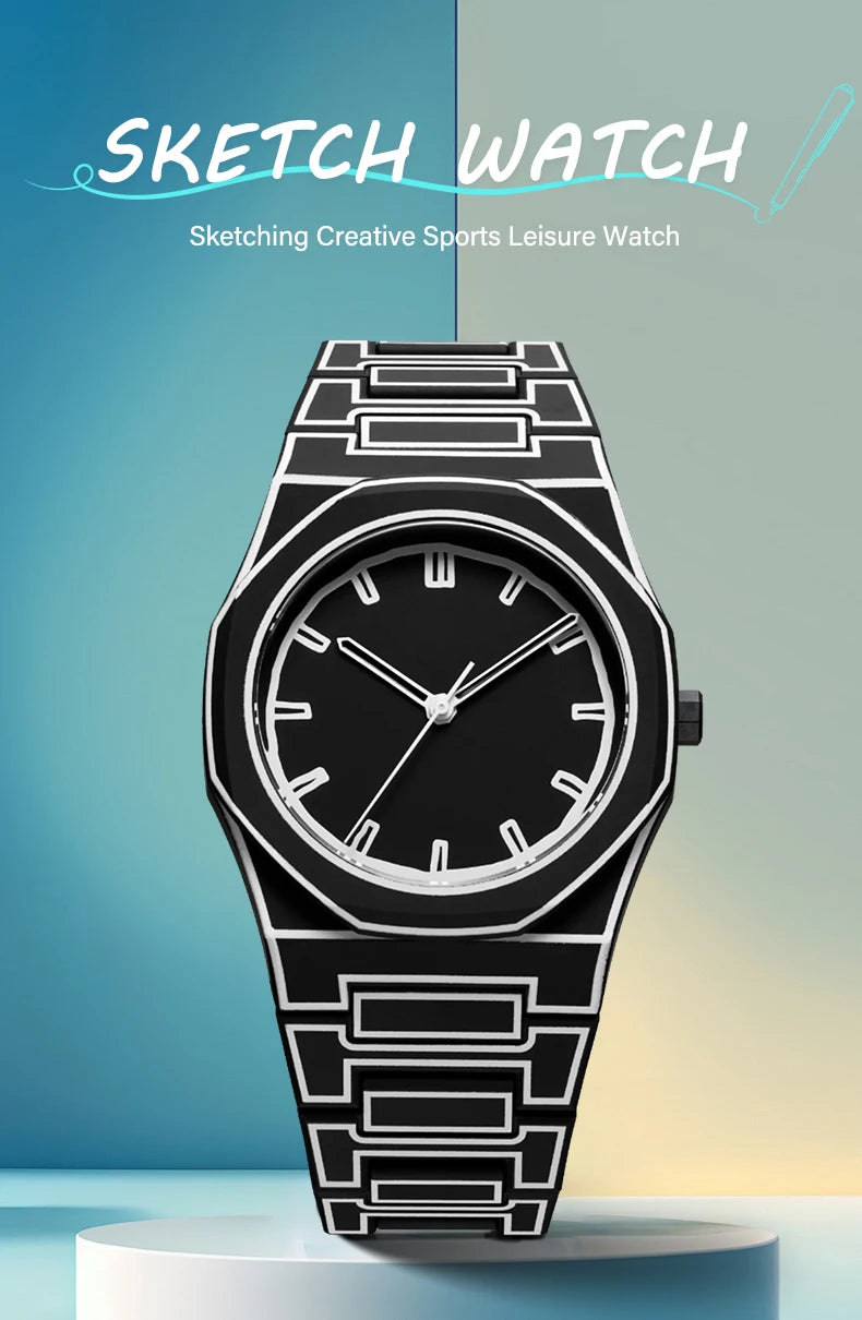 SHUAIKE 1142-14 Creative Fashion Sports and Leisure Style Lightweight Waterproof Sketching Quartz Watch for Men and Women