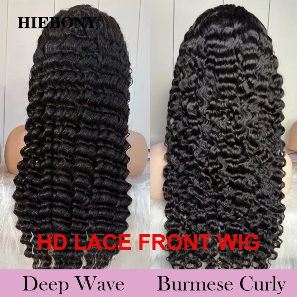 HiEbony Hair 13x6 HD Lace Front Wigs Deep Wave 250% Density Burmese Curly HD Lace Front Wigs Invisible Melt Skin HD Lace Wigs