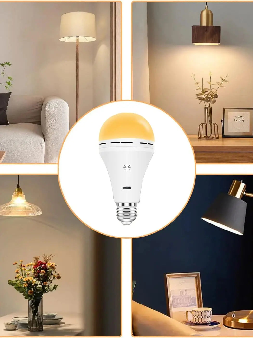 USB-C Rechargeable Light Bulb with Remote Control E27 Smart Battery BulbTouch Control Dimmable LED Bulbs with Timing
