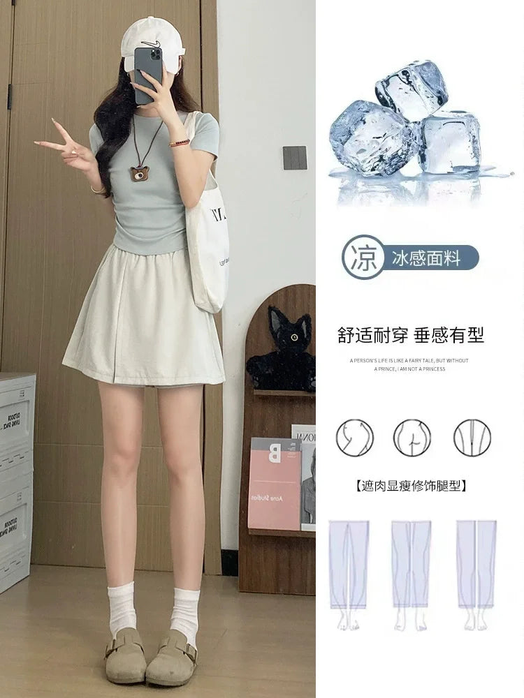 Women's Cargo Skirt Pants 2026 Summer High Waist Loose Fit 5-Pocket Casual Shorts Ice Silk Culottes Streetwear