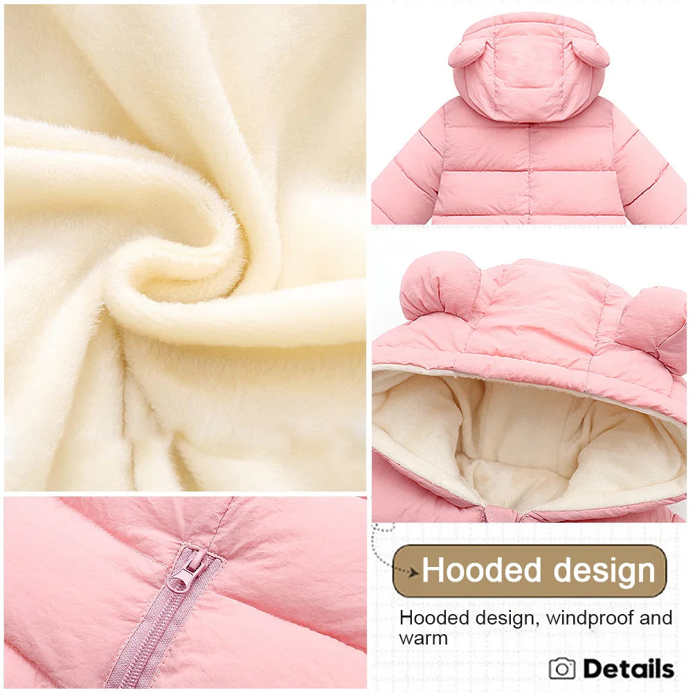 Toddlers Thick Snowsuit,Newborns Fleece Romper with Hood,Boys Girls Ski Wear,Warm Down Jumpsuit,Kids Winter Jumpsuit for 6-24M