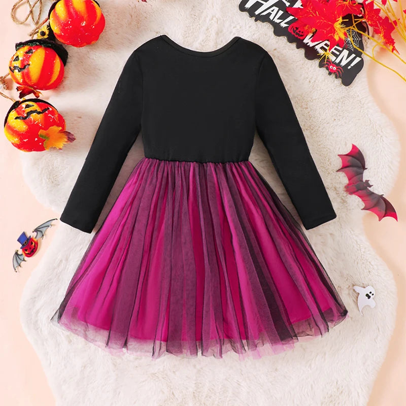 Girls Halloween Dress 2-7 Years Rainbow Skeleton Costume with Glow-in-Dark Print Toddler Party Dress for Witch Party & Cosplay