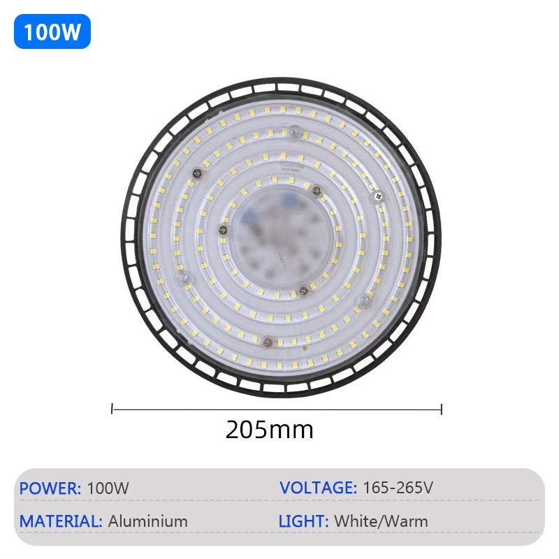 Super Bright LED High Bay Light 100W 150W 200W Aluminum Case Waterproof Lamp Factory Market Warehouse Garage Industrial Lighting