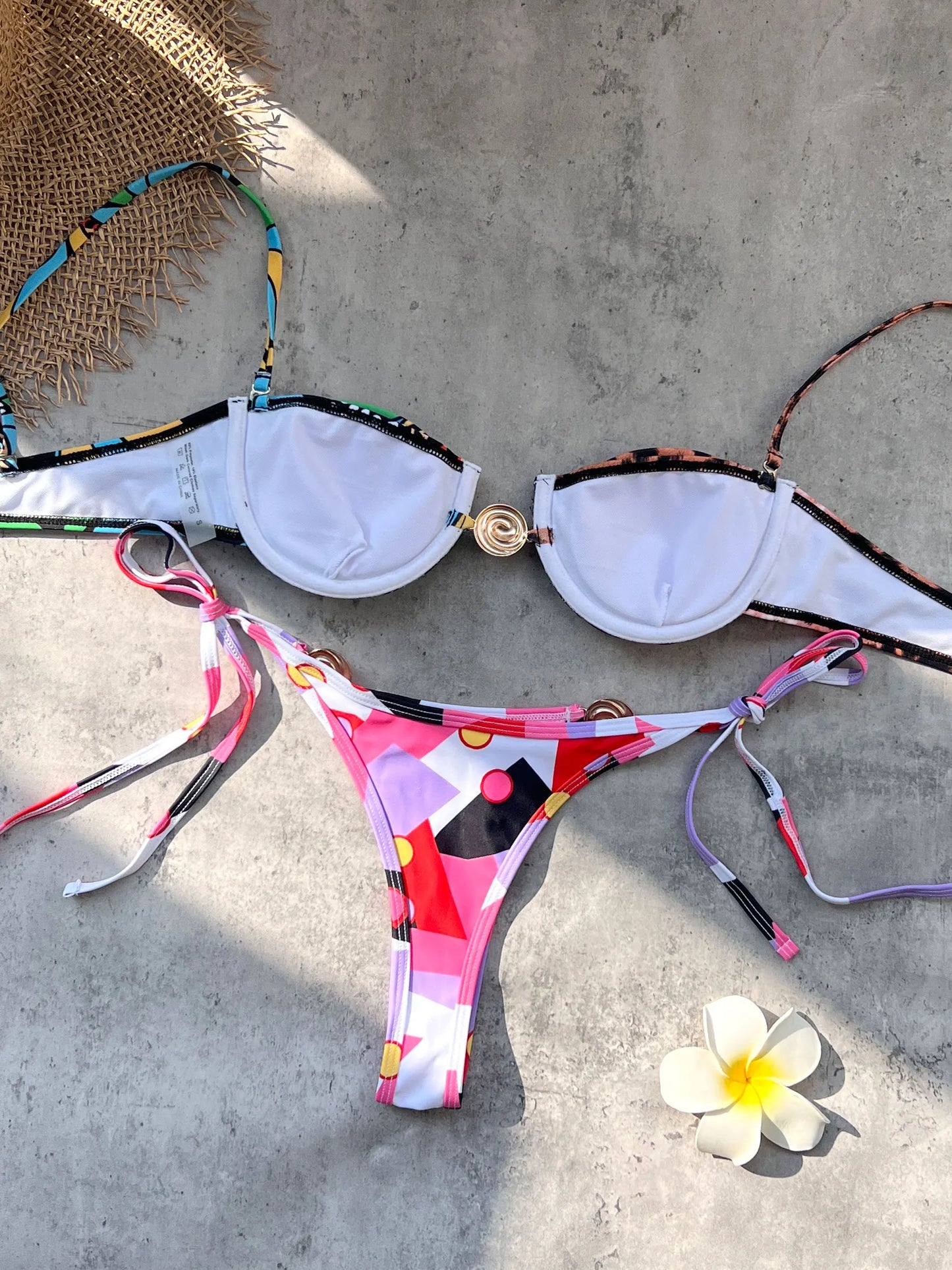 Micro Bikinis With Metal Button Swimwear Women Swimsuit Sexy Brazilian Bikini Set Printed Beachwear Bathing Suit biquini Female